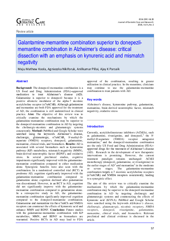 (PDF) Galantamine-memantine combination superior to donepezil-memantine ...