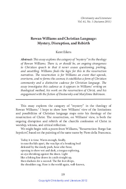 (PDF) “Rowan Williams and Christian Language: Mystery, Disruption, and ...