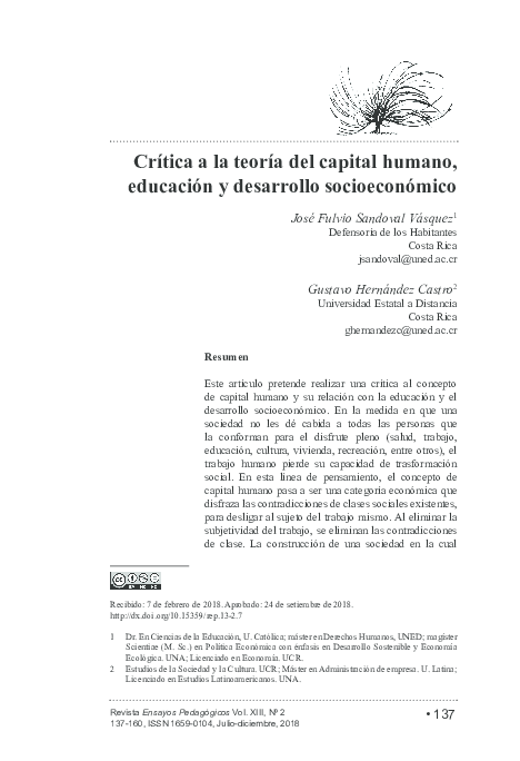 (PDF) Crítica a la teoría del capital humano, educación y desarrollo