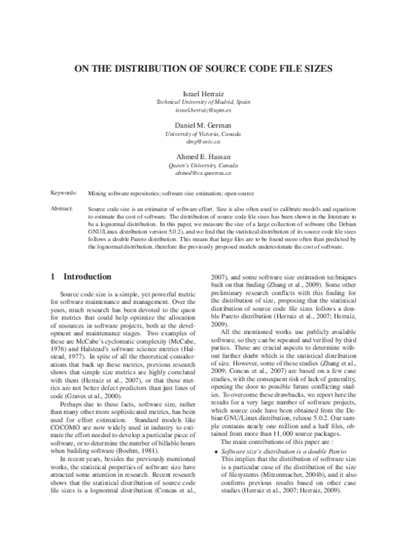 (PDF) On the distribution of source code file sizes