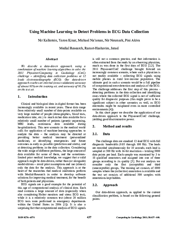(PDF) Using Machine Learning to Detect Problems in ECG Data Collection