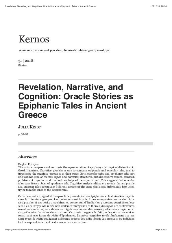 (PDF) Revelation, Narrative, and Cognition: Oracle Stories as Epiphanic ...