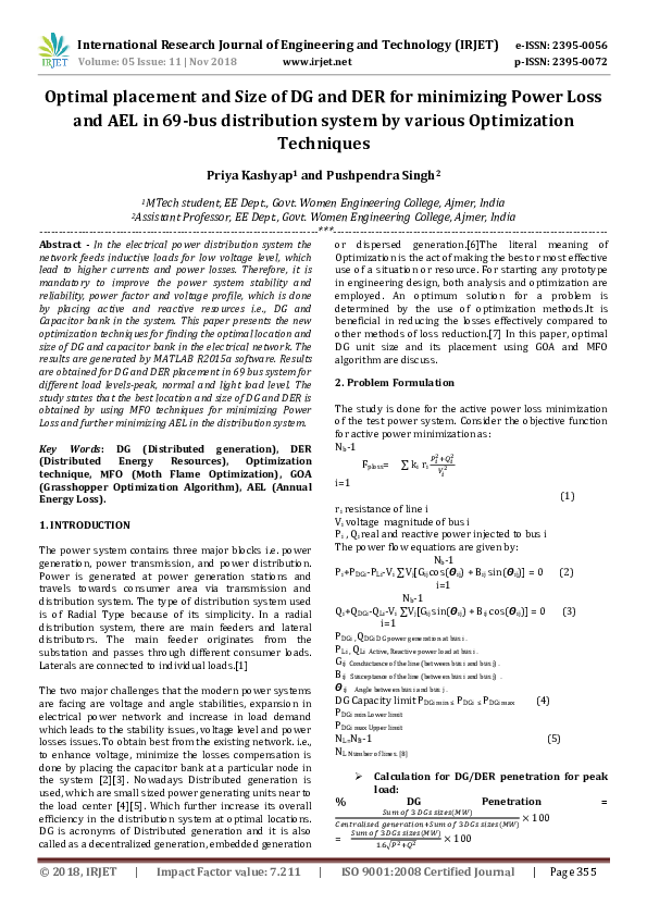 (PDF) IRJET- Optimal placement and Size of DG and DER for minimizing ...