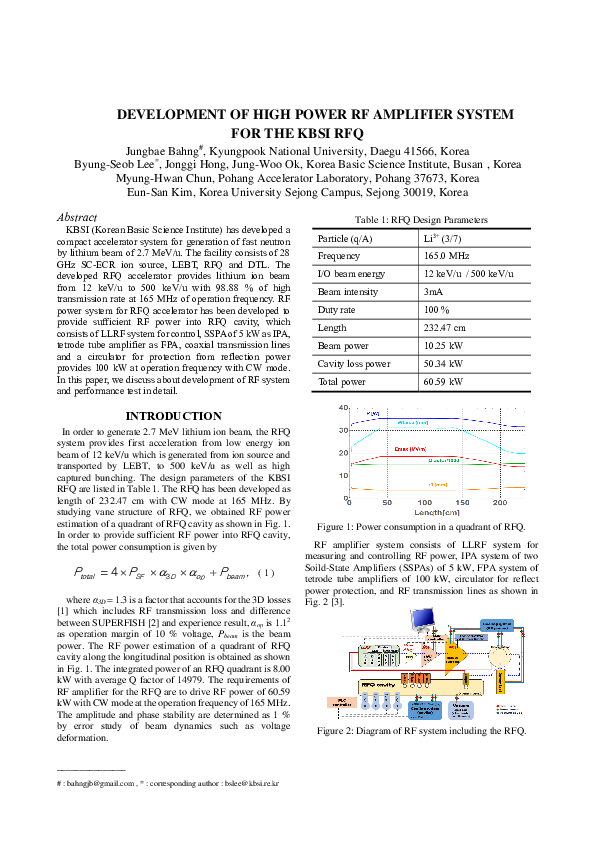 (PDF) DEVELOPMENT OF HIGH POWER RF AMPLIFIER SYSTEM FOR THE KBSI RFQ