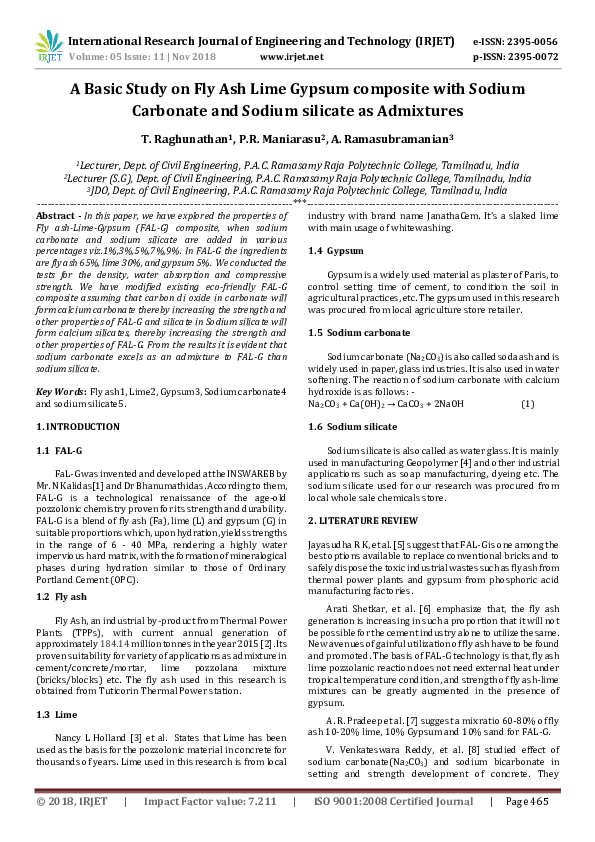 (PDF) IRJET- A Basic Study on Fly Ash Lime Gypsum composite with Sodium ...