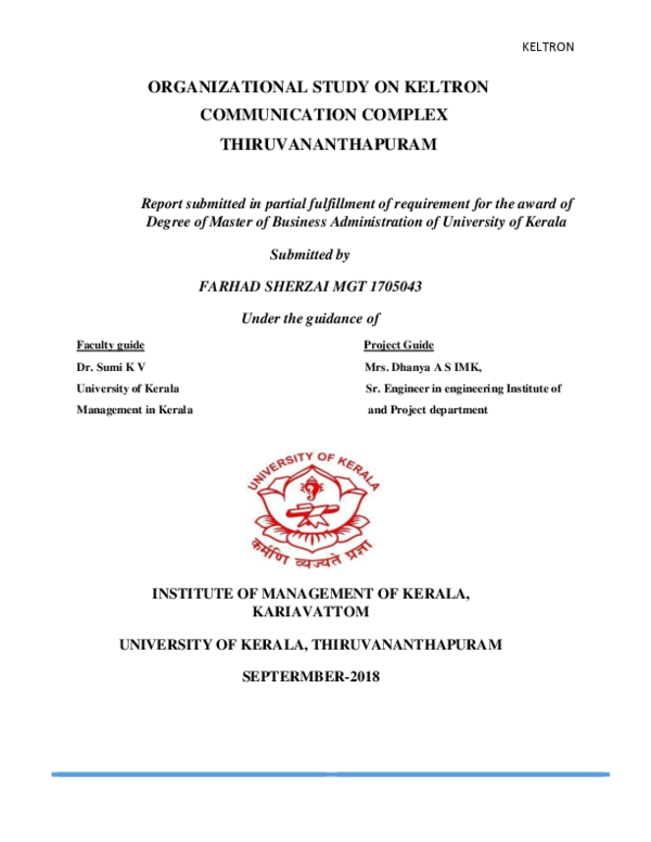 PDF) ORGANIZATIONAL STUDY ON KELTRON COMMUNICATION COMPLEX 