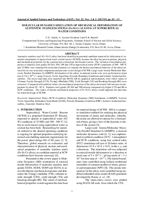 (PDF) MOLECULAR DYNAMICS SIMULATION OF MECHANICAL DEFORMATION OF ...