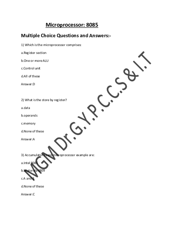 (PDF) Microprocessor 8085 Multiple Choice Questions and Answers Alex