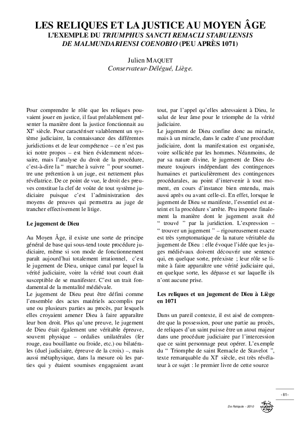 (PDF) Les reliques et la justice au Moyen Âge. L'exemple du "Triumphus ...