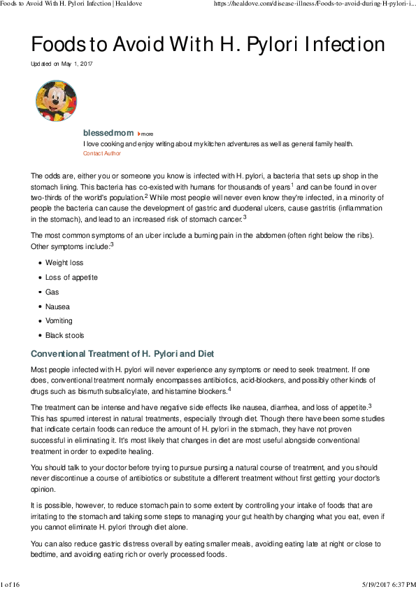 (PDF) Foods to Avoid With H. Pylori Infection Patriciah Nzembi