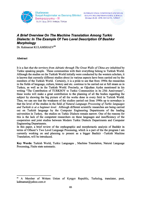 (PDF) A Brief Overview On The Machine Translation Turkic Dialects: In ...