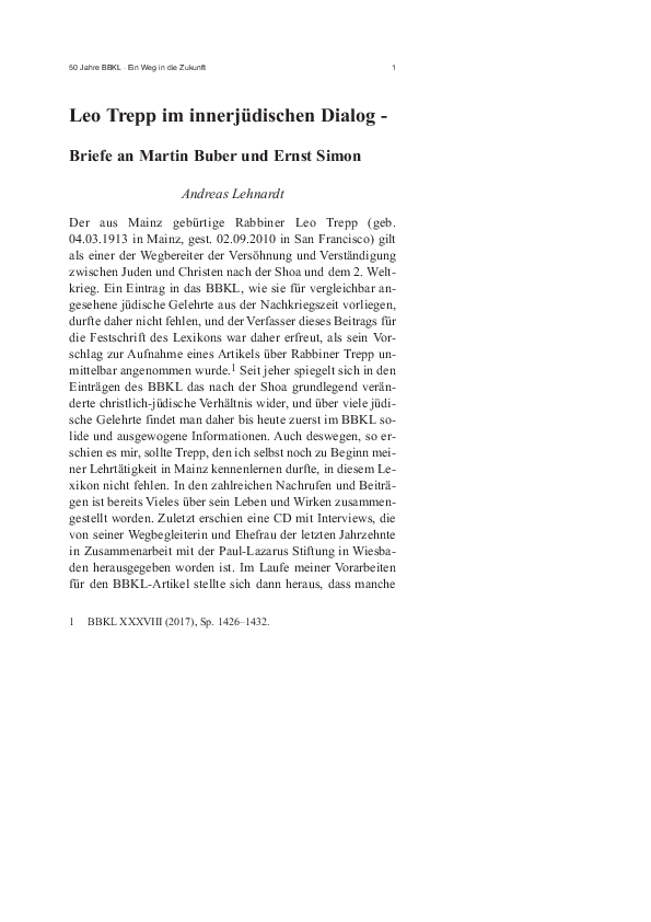 (PDF) Leo Trepp im innerjüdischen Dialog - Briefe an Martin Buber und ...
