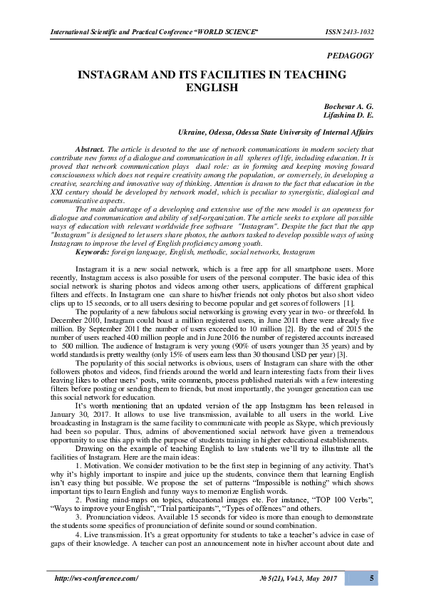 (PDF) INSTAGRAM AND ITS FACILITIES IN TEACHING ENGLISH