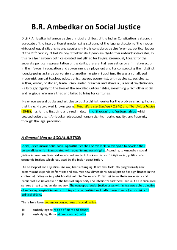 (DOC) B.R Ambedkar on SOCIAL JUSTICE.docx