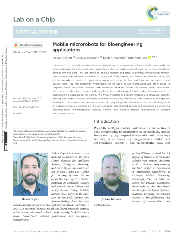 (PDF) Lab on a Chip CRITICAL REVIEW Mobile microrobots for ...