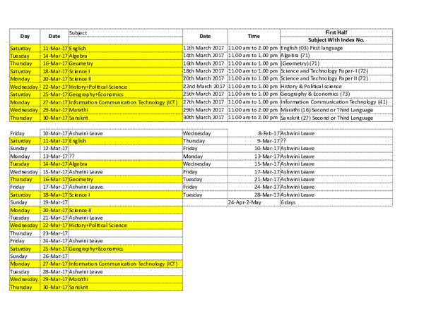 (XLS) SSC Timetable | Ashwini Joshi - Academia.edu