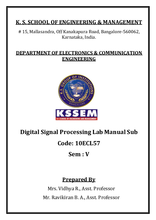 (PDF) Digital Signal Processing Lab Manual Sub Code 10ECL57 Sem V