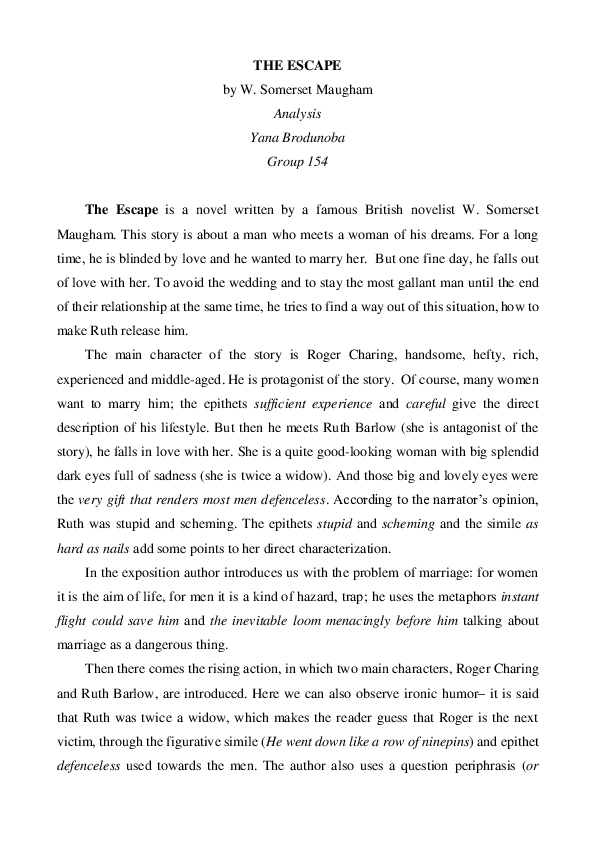 The escape somerset maugham analysis picture