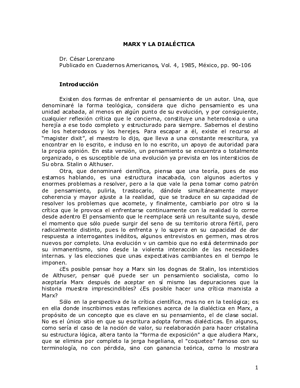 Pdf Marx Y La Dialectica