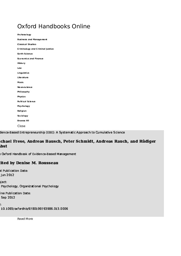 (PDF) Evidence-Based Entrepreneurship (EBE): A Systematic Approach to ...