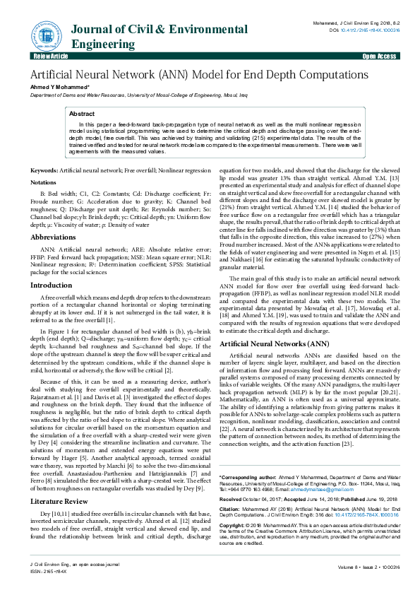 (PDF) Artificial Neural Network (ANN) Model for End Depth Computations ...