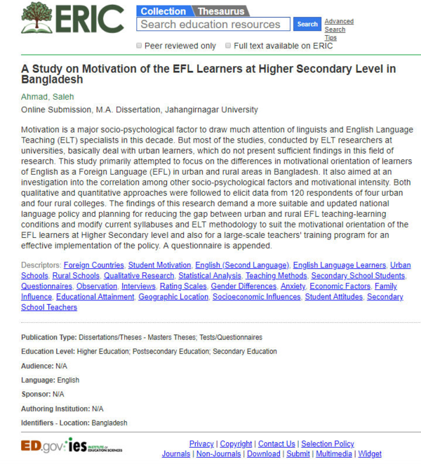 (PDF) A Study on Motivation of the EFL Learners at Higher Secondary ...