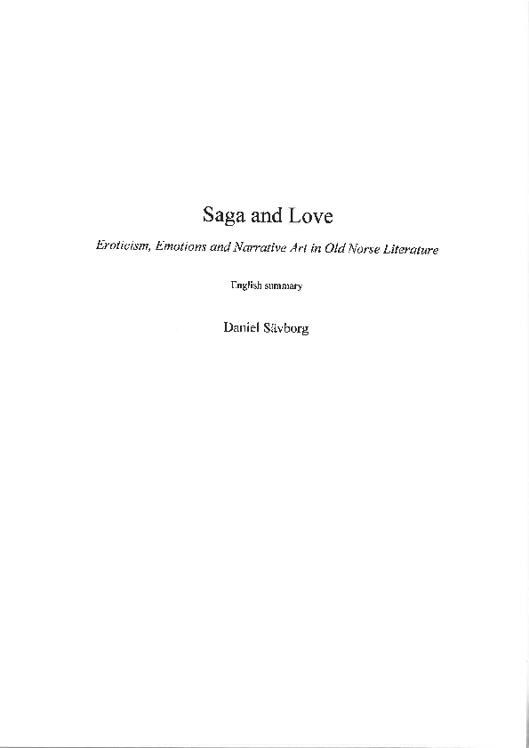 Saga and Love: Emotions, Eroticism, and Narrative Art in Old Norse Literature