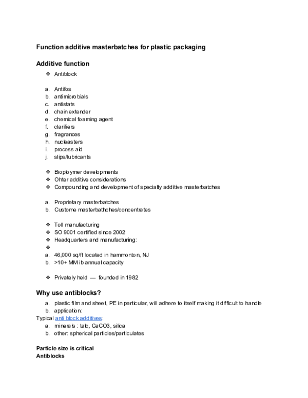 (PDF) Function additive masterbatches for plastic packaging ...