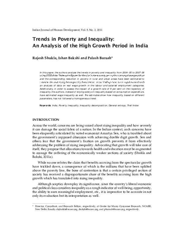 (PDF) Trends in Poverty and Inequality: An Analysis of the High Growth ...