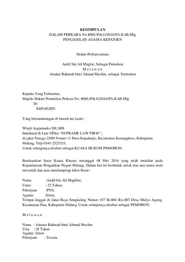 Contoh Surat Gugatan Cerai Talak - Nusagates