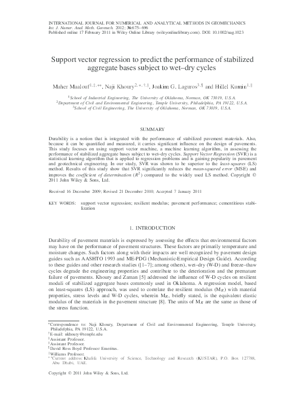 (PDF) Support vector regression to predict the performance of ...