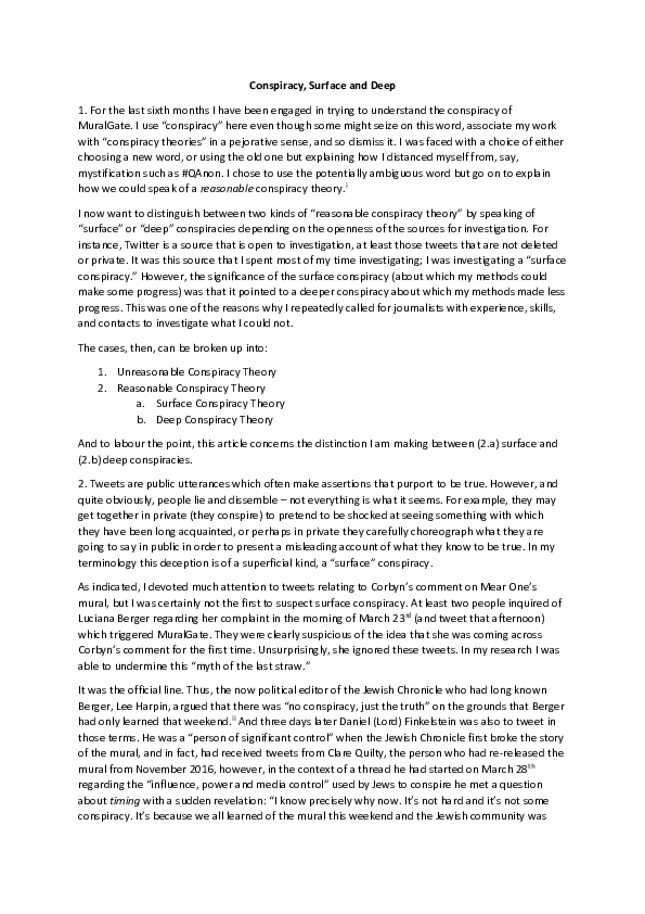 Conspiracy, Surface and Deep