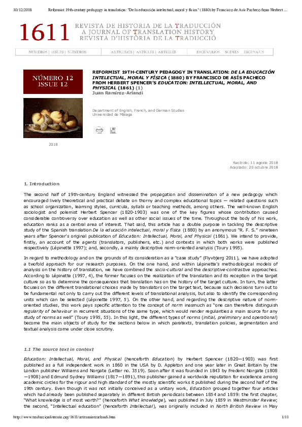 Pdf Reformist 19th Century Pedagogy In Translation De La