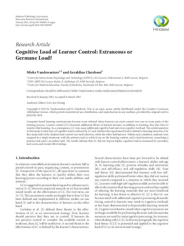 Pdf Cognitive Load Of Learner Control Extraneous Or Germane Load Pdf Cognitive Load Of Learner Control Extraneous Or Germane Load