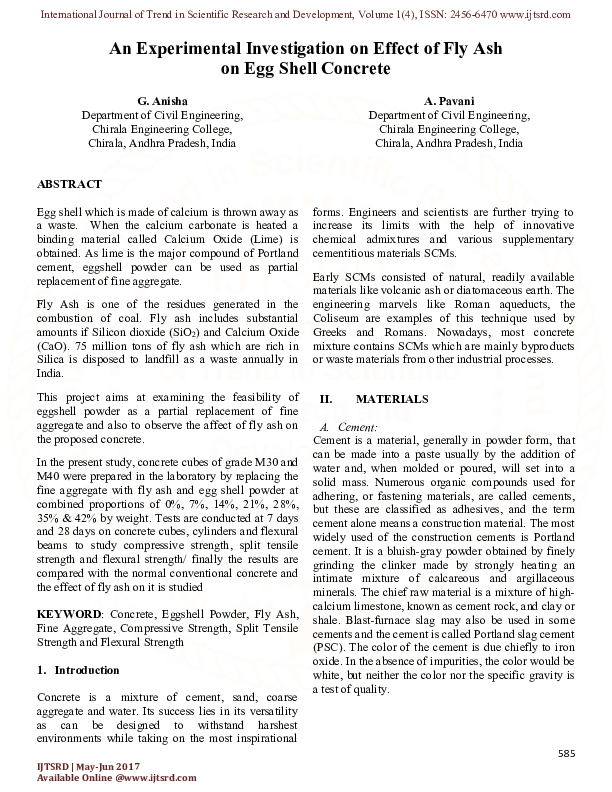 (PDF) An Experimental Investigation on Effect of Fly Ash on Egg Shell ...