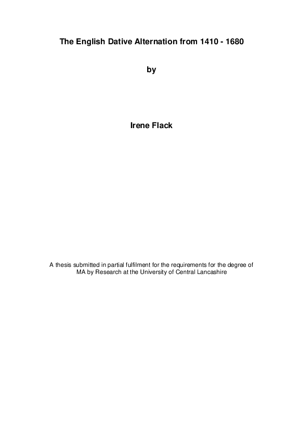 (PDF) The English Dative Alternation from 1410 -1680