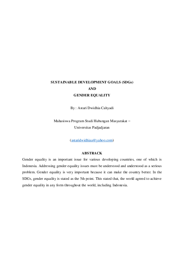 (PDF) SUSTAINABLE DEVELOPMENT GOALS (SDGs) AND GENDER EQUALITY