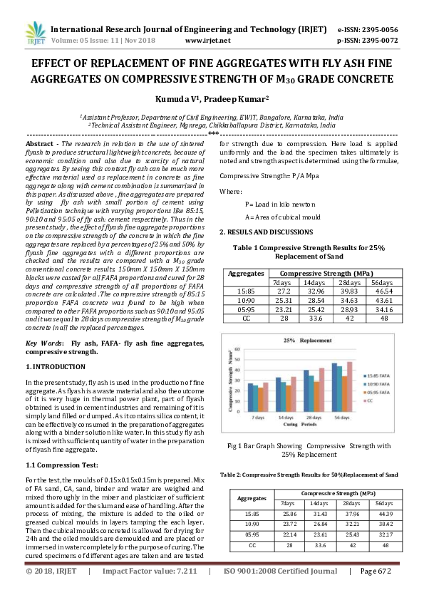 (PDF) IRJET- EFFECT OF REPLACEMENT OF FINE AGGREGATES WITH FLY ASH FINE ...