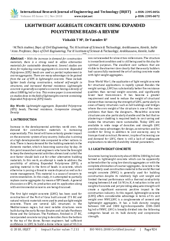 (PDF) IRJET LIGHTWEIGHT AGGREGATE CONCRETE USING EXPANDED POLYSTYRENE