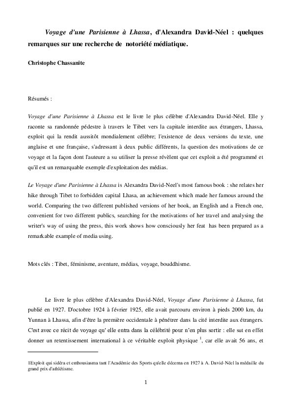 Free Pdf Download Quelques Remarques Sur Le Voyage D Une Parisienne A Lhassa D Alexandra David Neel Christophe Chassanite Academia Edu