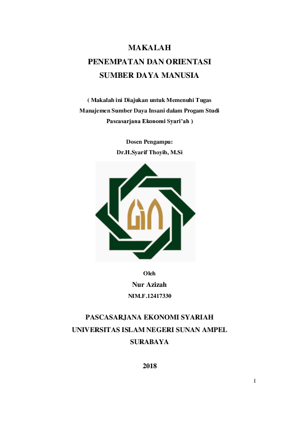 Doc Msdm Orientasi Dan Penempatan Nur Azizah Academia Edu