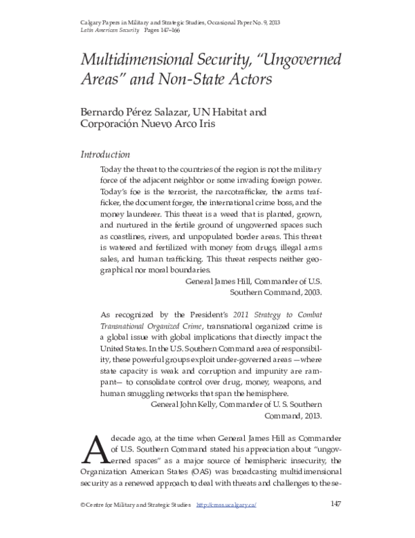 (PDF) Multidimensional Security, “Ungoverned Areas” and Non‐State Actors