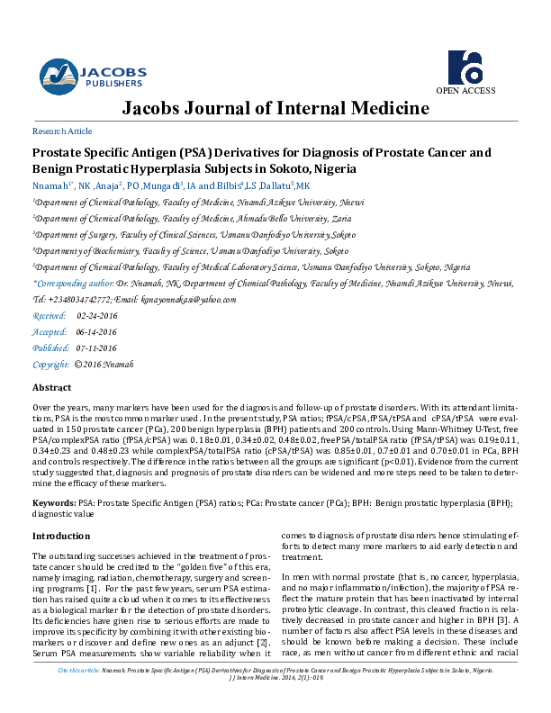 (PDF) Prostate Specific Antigen (PSA) Derivatives for Diagnosis of ...