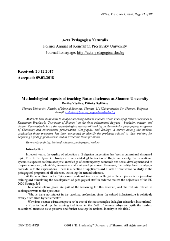 Pdf Teaching Methodology In Natural Sciences Education