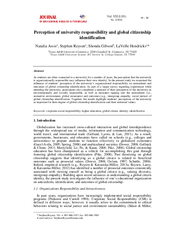 (PDF) Perception of university responsibility and global citizenship ...