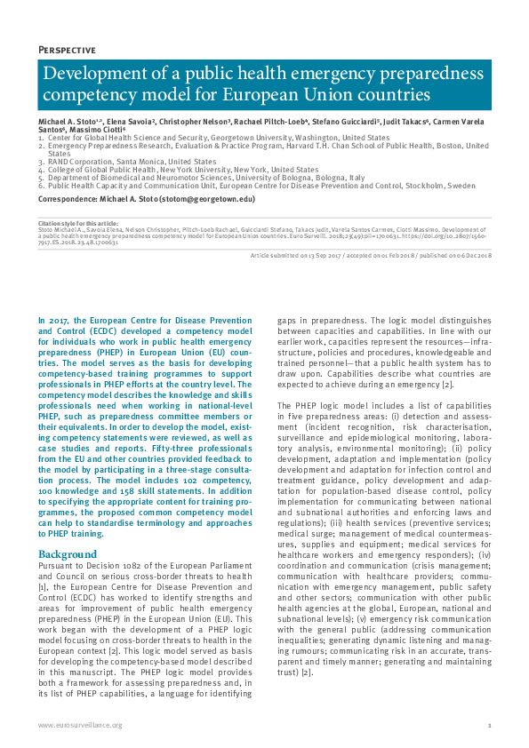 (PDF) Development of a public health emergency preparedness competency ...