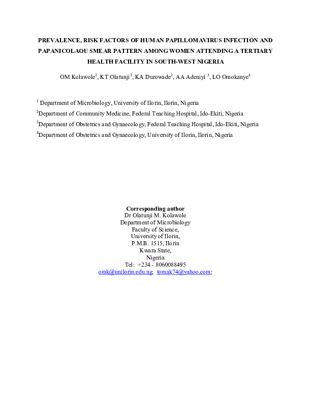 (PDF) PREVALENCE, RISK FACTORS OF HUMAN PAPILLOMA VIRUS INFECTION AND ...