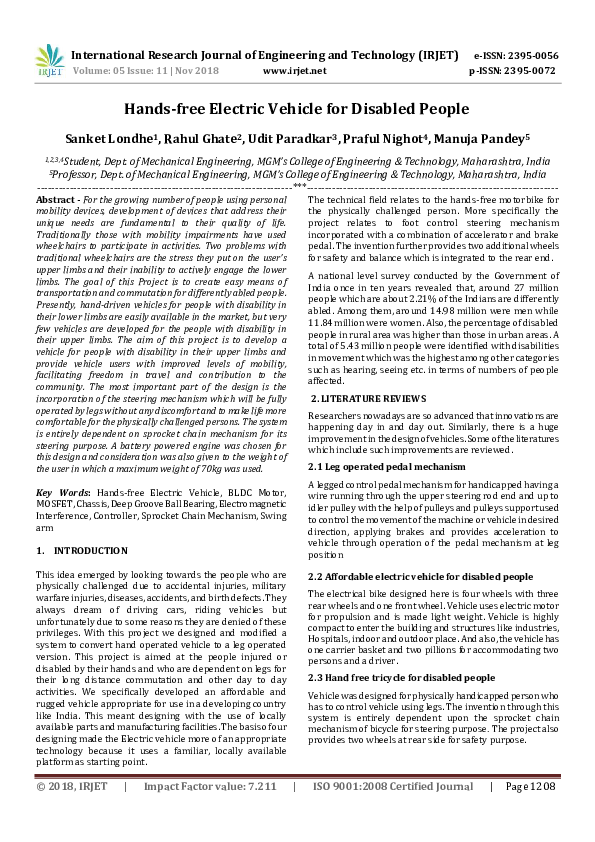 (PDF) IRJET Handsfree Electric Vehicle for Disabled People IRJET