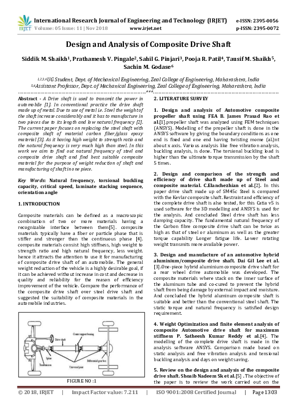 (PDF) IRJET- Design and Analysis of Composite Drive Shaft
