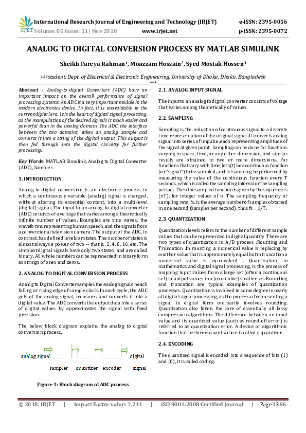 (PDF) IRJET- ANALOG TO DIGITAL CONVERSION PROCESS BY MATLAB SIMULINK